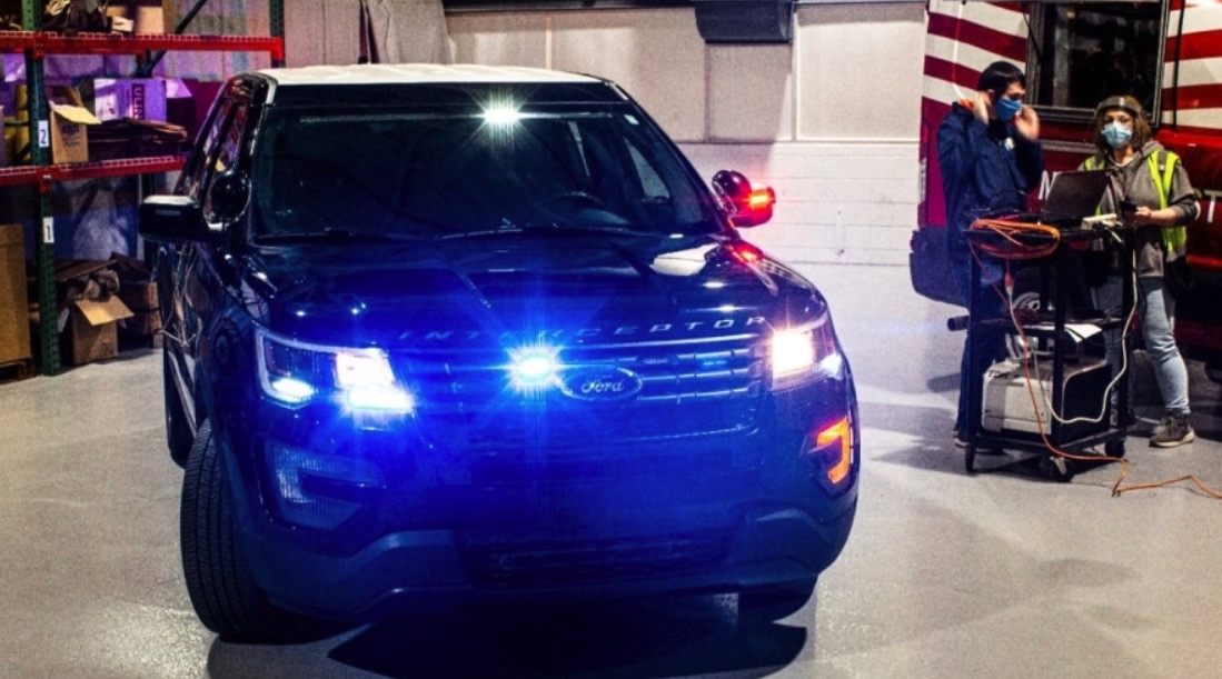 Ford police interceptor with front lights on