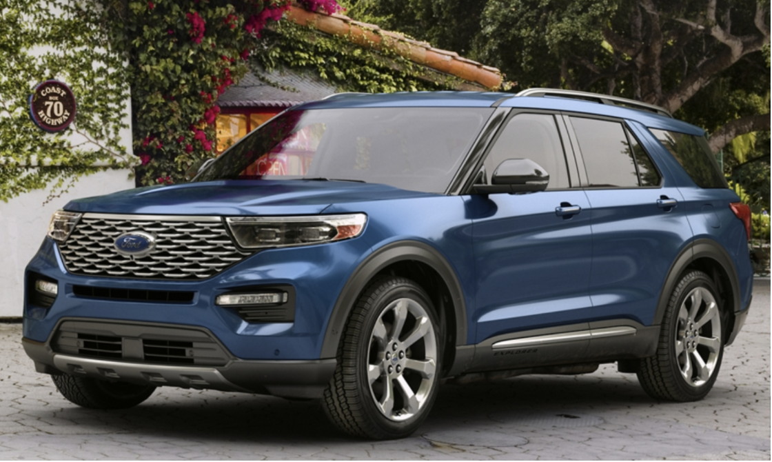 Ford Explorer in blue parked in a driveway
