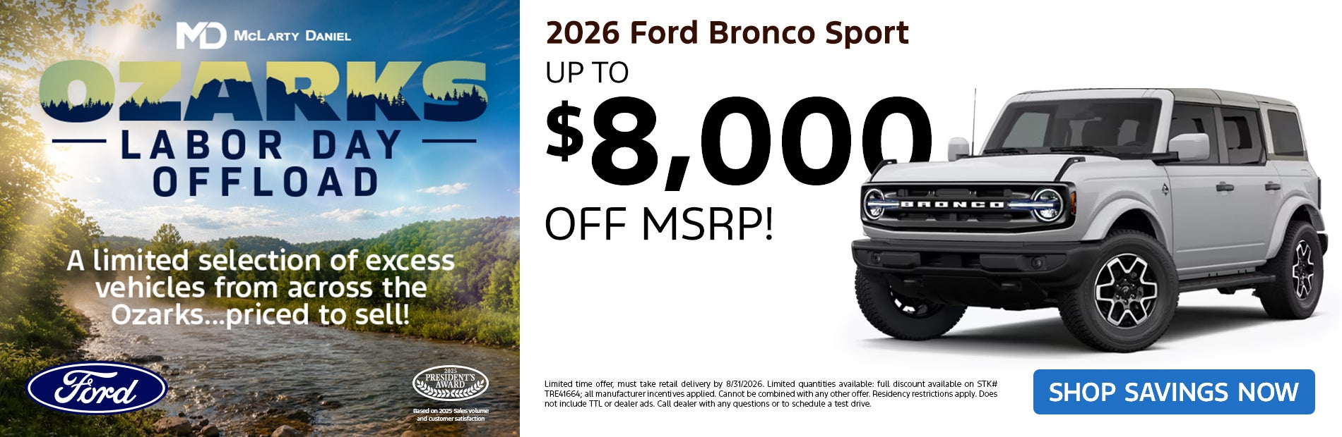 2026 Ford Bronco Sport– up to $8,000 off MSRP!