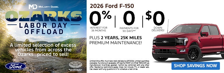 2026 Ford F-150– 0% interest for 36 months, 0 payments for 9